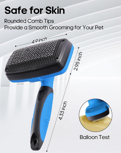 Self Cleaning Shedding Brush - Skin Friendly Grooming Tool for Dogs, Cats, and Puppies, Deshedding and Hair Removal for Long and Short Haired Pets (Blue)