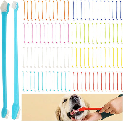 200 Pcs Dog Toothbrush Dual Headed Dental Brushes Puppy Tooth Brushing Kit Long Handle Toothbrush for Small to Large Dog, Cat, Puppy & Kitten, 10 Colors