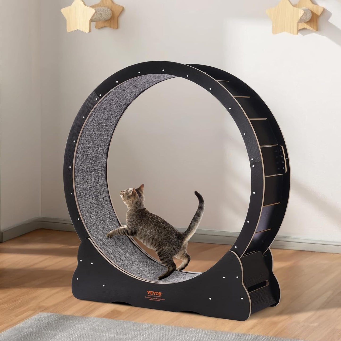 VEVOR Cat Exercise Wheel, 43.3" Large Treadmill for Indoor Cats, Running Wheel With Detachable Carpet & Teaser for Running/Walking/Training, Suitable for Most Cats Black