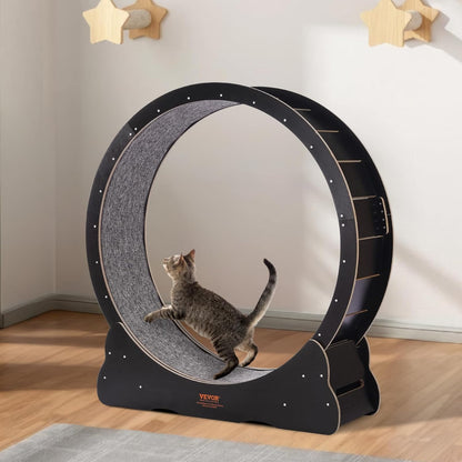 VEVOR Cat Exercise Wheel, 43.3" Large Treadmill for Indoor Cats, Running Wheel With Detachable Carpet & Teaser for Running/Walking/Training, Suitable for Most Cats Black