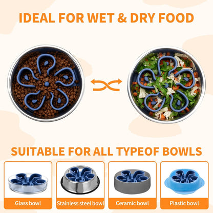 Slow Feeder Dog Bowls Insert, Bestalk Soft Silicone Slow Eating Dog Bowl Insert with Suction Cups for Small, Medium and Large Dogs(Darkblue M)