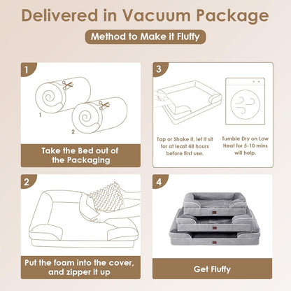 EHEYCIGA Orthopedic Dog Beds Large Sized Dog, Waterproof Memory Foam Pet Bed with Sides, Non-Slip Bottom Large Pet Bed with Washable Removable Cover, Grey