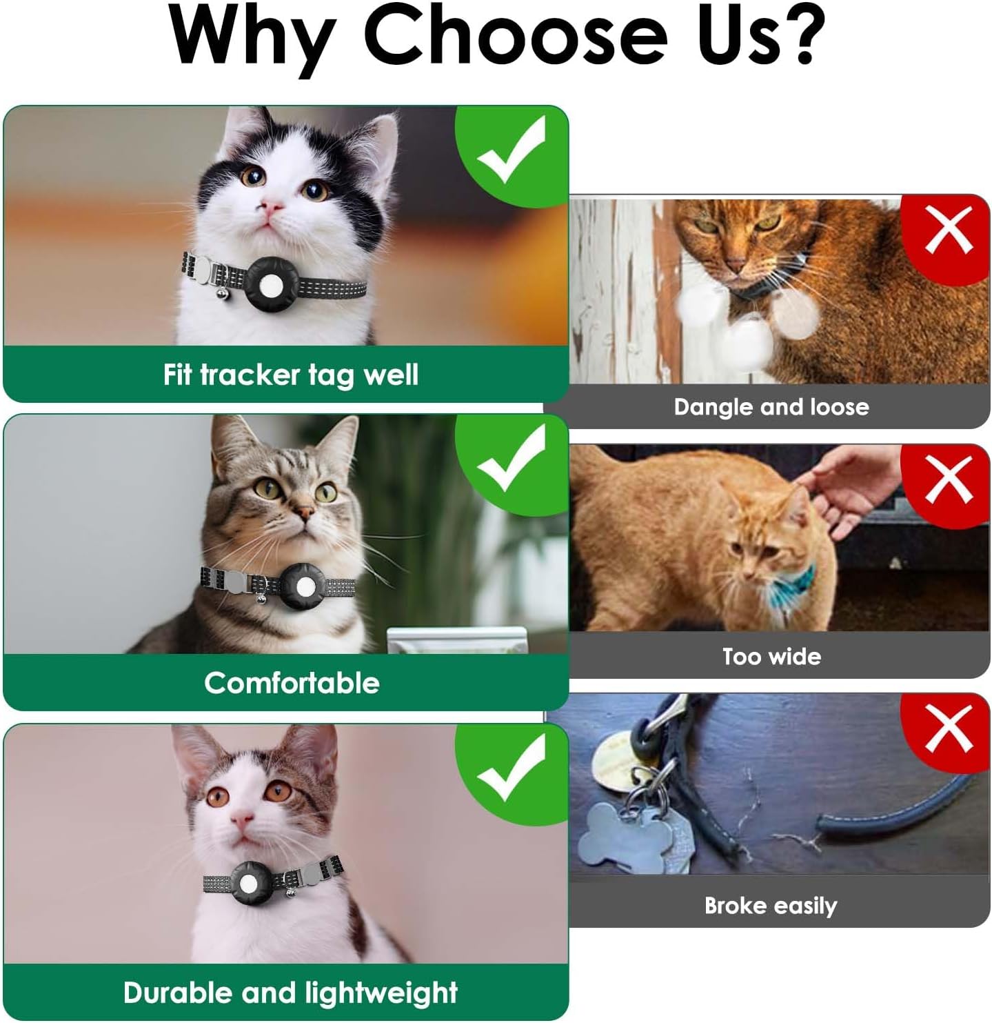 GPS Tracker for Cats, Cat Tracker Compatible with Apple Find My App (Only iOS), No Monthly Fee, Waterproof (White Tracker, Black Cat Collar)