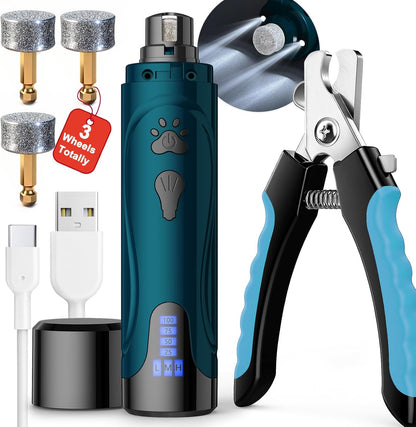 YABIFE Dog Nail Trimmers and Dog Nail Clippers Kit, Whisper Quiet Electric Grinder with Light, for Small, Medium, Large Dogs, Cats Toenail Grooming, 3 Speeds