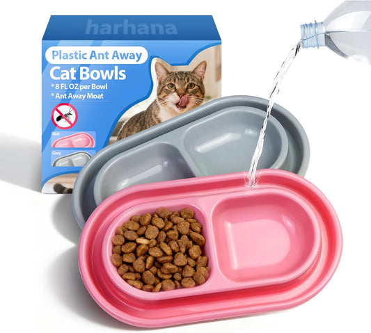 Ant Away Outdoor Cat Bowl, Double Pet Bowl with Water Moat, Spill-Proof Design, Food & Water Feeder for Outdoor Cats – Ants Away, Easy Clean, Lightweight Plastic(Small, 2 Packs)