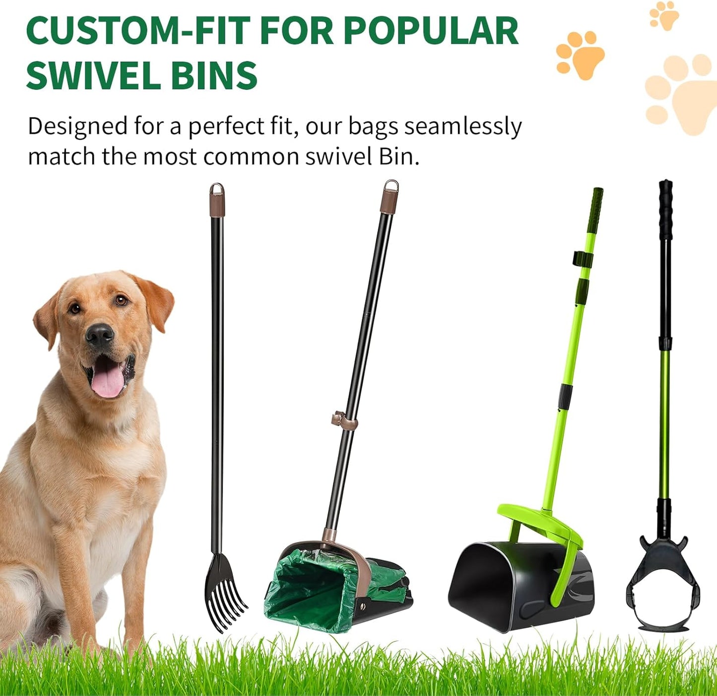 125 Bulk Pack Extra Large Dog Poop Bags for A&H Swivel Bin Pooper Scooper, Pet Waste Bags with Handle for Dog Poop Cat Litter, Heavy Duty Leakproof Unscented