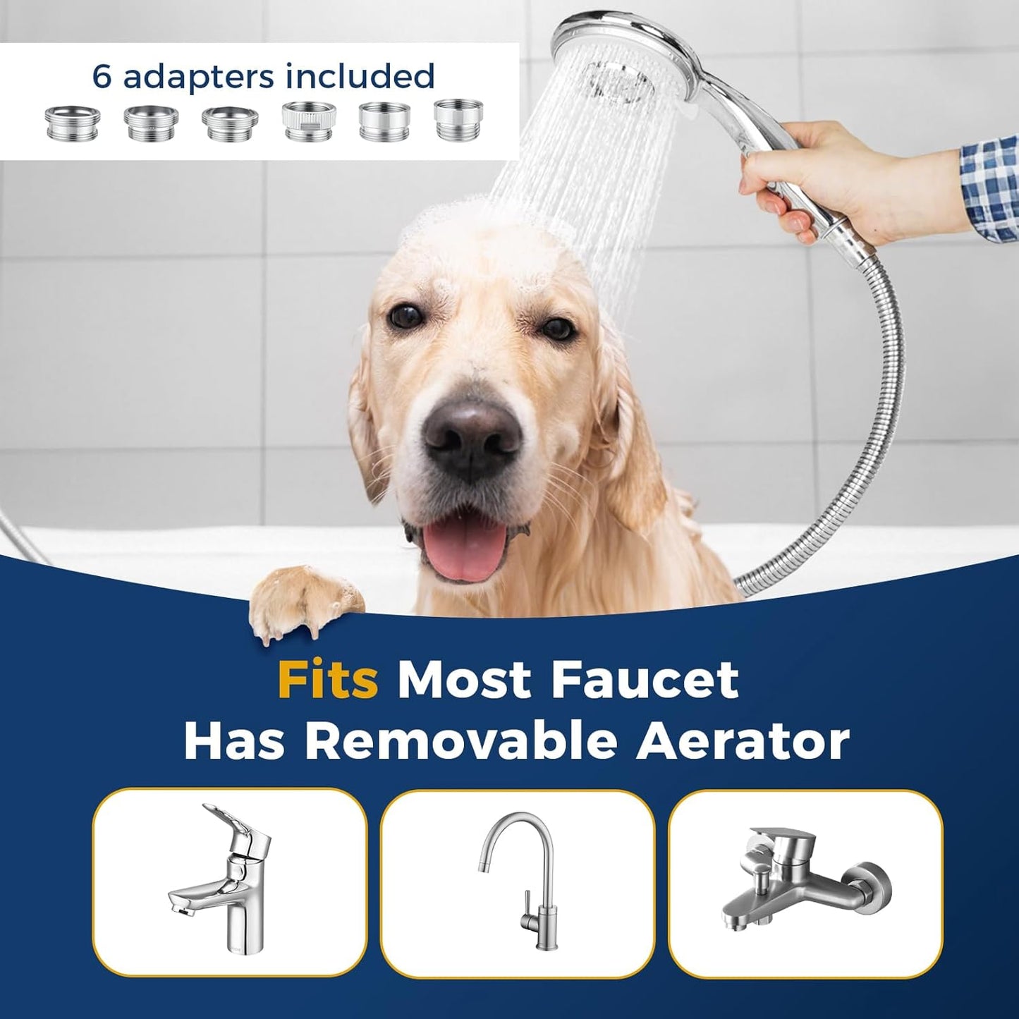 KLLEYNA Shower Head Hose Attachment for Sink/Tub Faucet - ON/OFF Jets Sprayer for Dog Wash/Bathtub Cleaning/Baby Bath/Hair Rinse, Tap Extender Water Nozzle for Bathroom Kitchen Utility Garden Basement