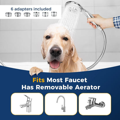 KLLEYNA Shower Head Hose Attachment for Sink/Tub Faucet - ON/OFF Jets Sprayer for Dog Wash/Bathtub Cleaning/Baby Bath/Hair Rinse, Tap Extender Water Nozzle for Bathroom Kitchen Utility Garden Basement