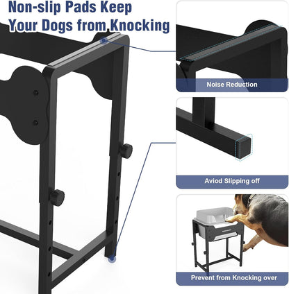 4-Height Adjustable Elevated Dog Water Bowl with Splash Guard, 2.5 Gallon No-Spill Large Capacity Raised Dog Water Bowl for Large & Medium Dogs, Non-Slip Stainless Steel Stand & Easy to Clean