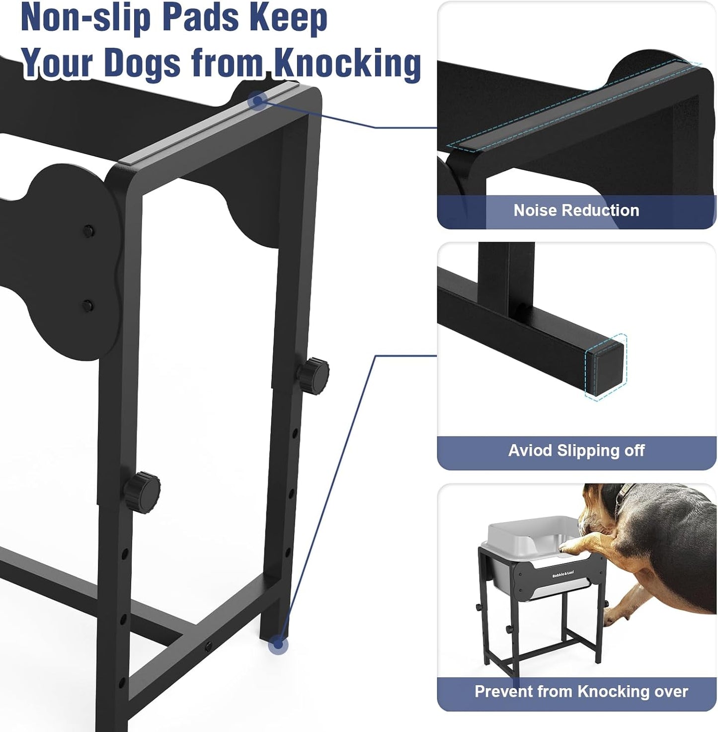 4-Height Adjustable Elevated Dog Water Bowl with Splash Guard, 2.5 Gallon No-Spill Large Capacity Raised Dog Water Bowl for Large & Medium Dogs, Non-Slip Stainless Steel Stand & Easy to Clean