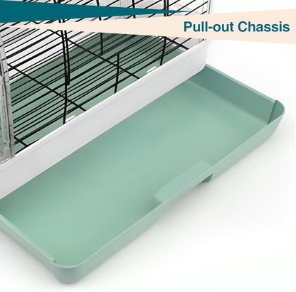 Portable Bird Cage Carrier for Small to Medium Birds,Secure Multi-Access Locking Doors, Easy-to-Clean Slide-Out Tray, and Natural Wood Perches with Transparent Feeders