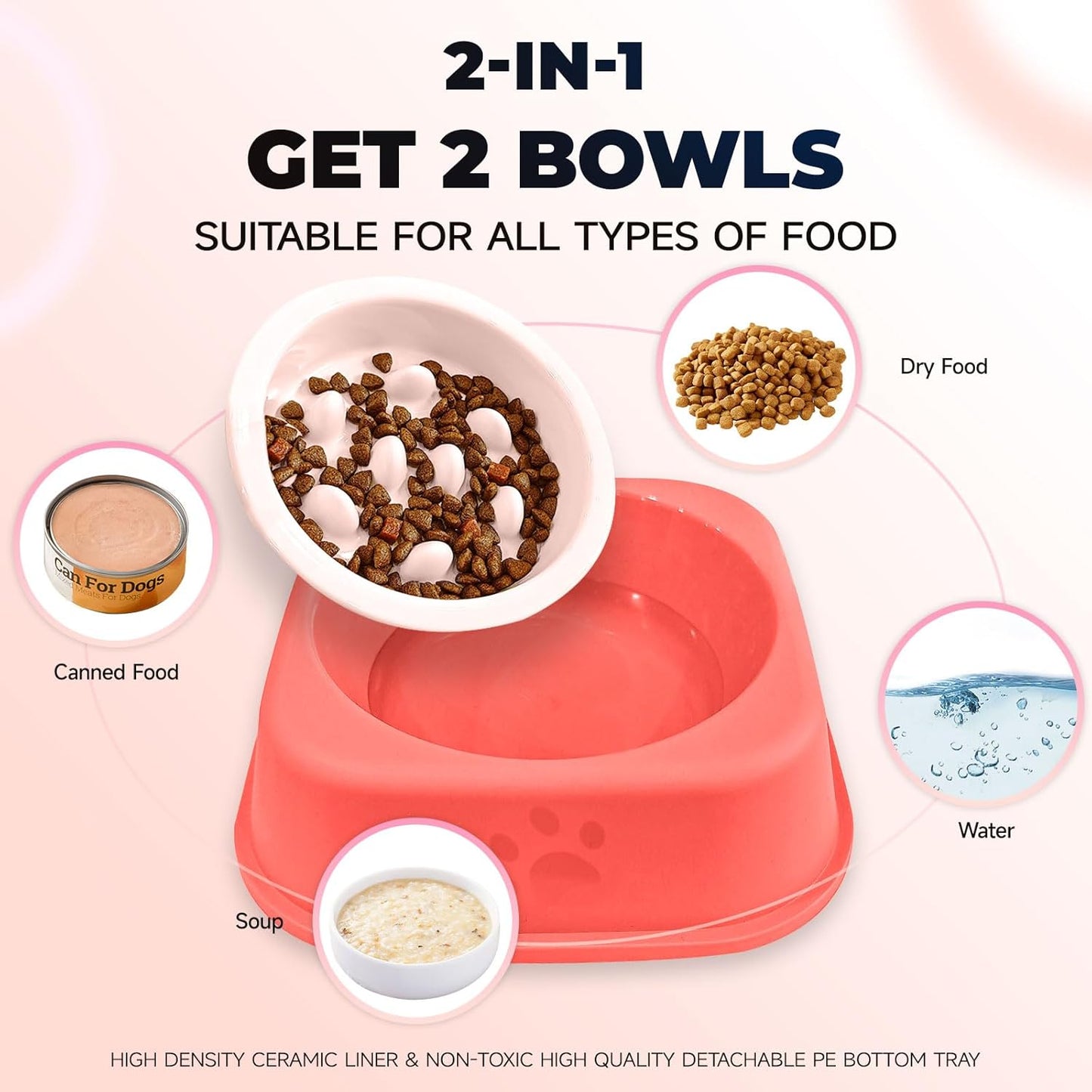 Slow Feeder Dog Bowls Ceramic Puppy Feeding Bowl for Small Dogs Cat Slow Feeder Bowl Protecting Cat and Dog Whiskers Preventing Choking with 2-in-1 Multifunctional Training Whistle