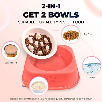 Slow Feeder Dog Bowls Ceramic Puppy Feeding Bowl for Small Dogs Cat Slow Feeder Bowl Protecting Cat and Dog Whiskers Preventing Choking with 2-in-1 Multifunctional Training Whistle