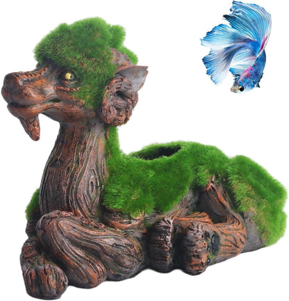 AnRui Resin Goat Fish Tank Decor Green Moss Aquarium Décor Thematic Ornaments for Cichlid, Small Fish, Shrimp to Play Hide Breed Habitat