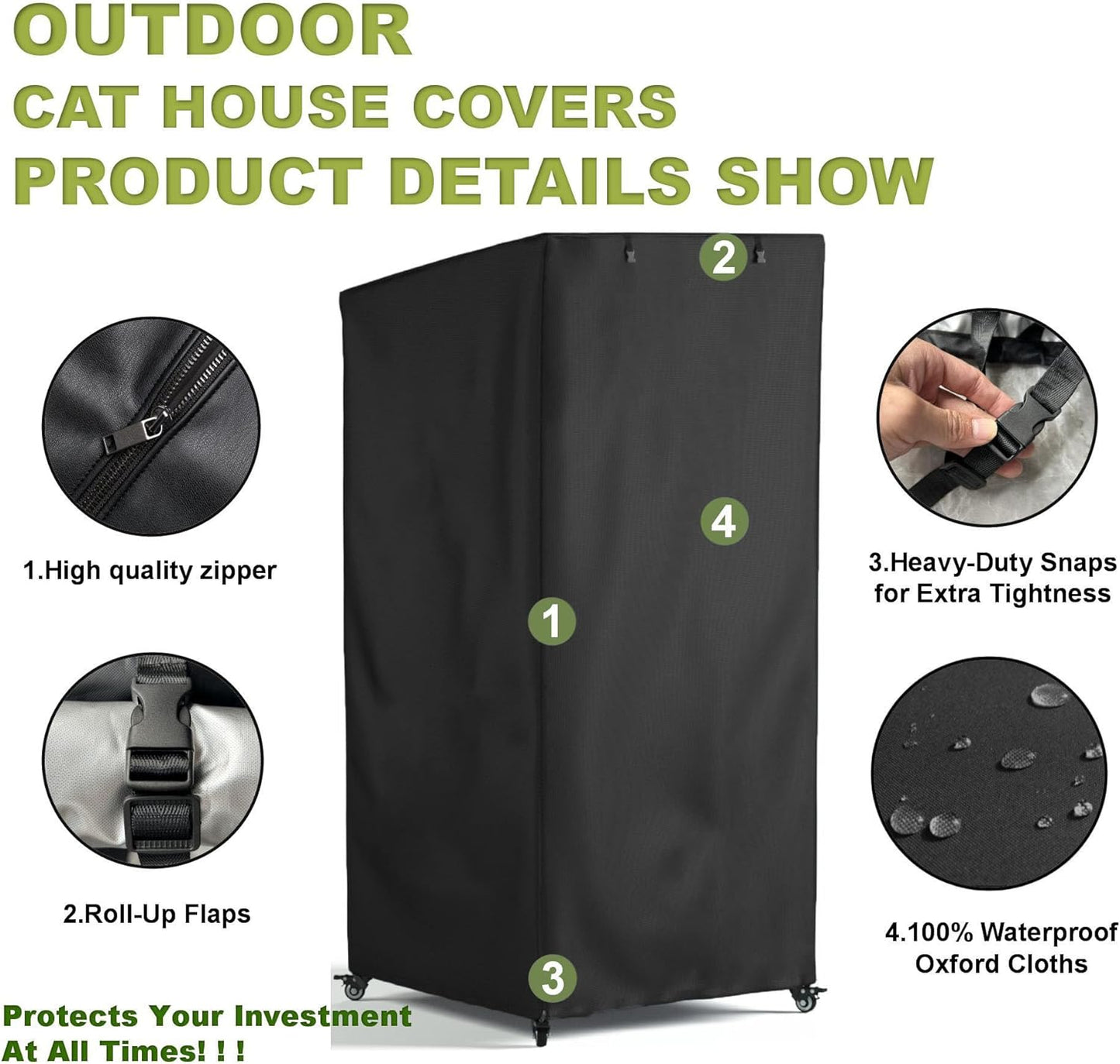 Outdoor Cat House Cover,Large Catio Cat Enclosures Dust Protection Cover, 600D heavy-duty waterproof tarpaulin , 100% Waterproof, 24.5"L x 23.4"W x 62.8"H ,Black