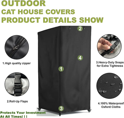 Outdoor Cat House Cover,Large Catio Cat Enclosures Dust Protection Cover, 600D heavy-duty waterproof tarpaulin , 100% Waterproof, 24.5"L x 23.4"W x 62.8"H ,Black