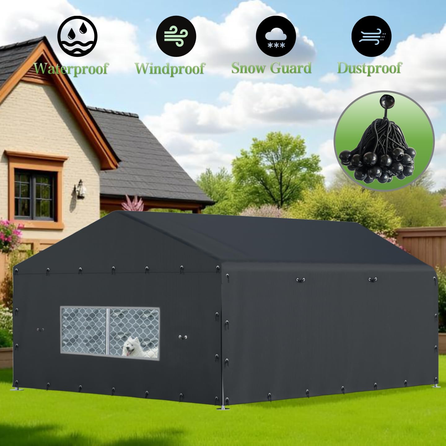 Dog Kennel Cover,Featuring Multiple Elastic Bungee Cords and Windproof Ropes. Made From 600D Waterproof Oxford Fabric, This Replacement Cover Provides Full Coverage for Your Kennel,10'×10'×7'