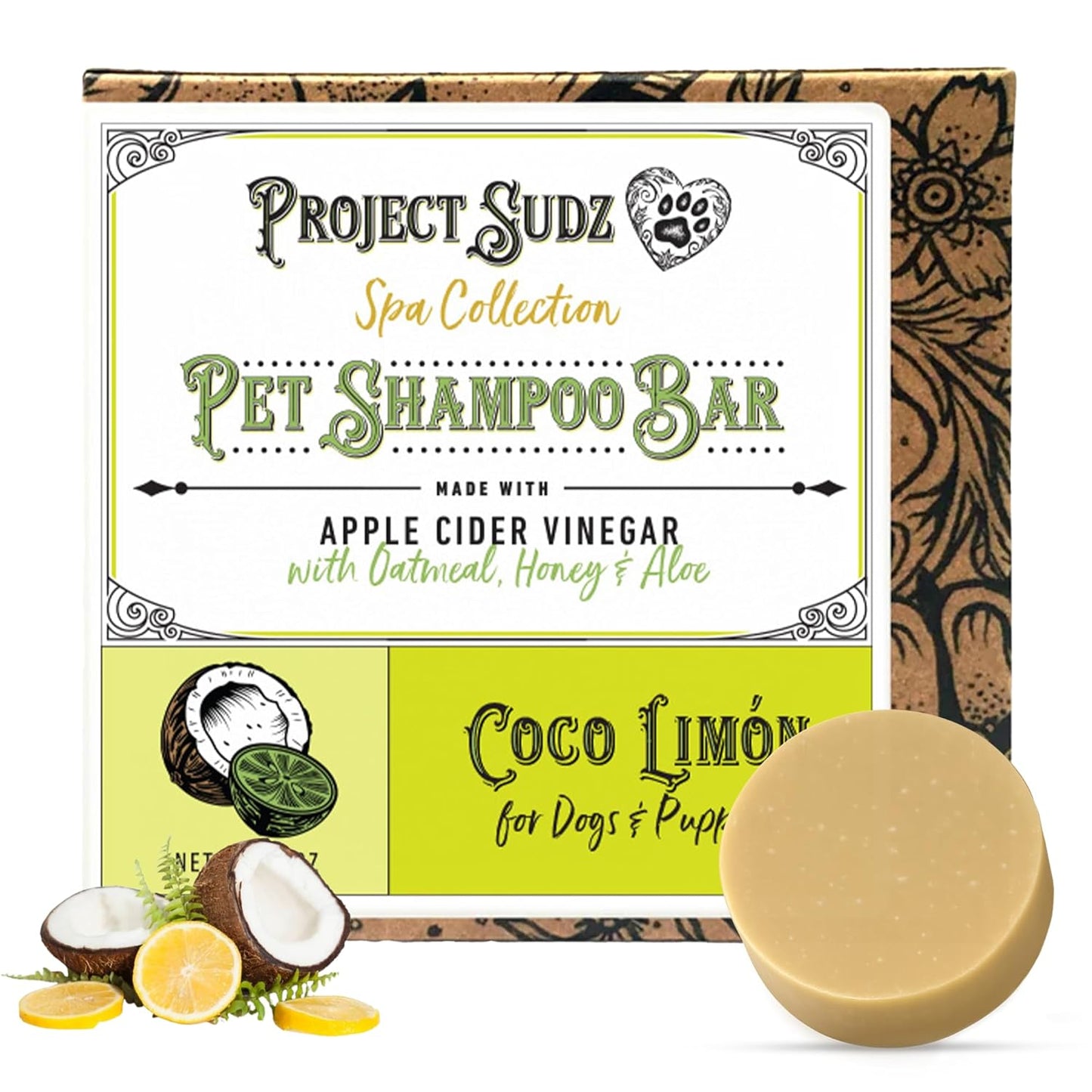 Project Sudz Spa Collection Bar Shampoo – Coco Limone | Solid Pet Shampoo Bar with Coconut & Lemon | Eco-Friendly, Plastic-Free, Gentle & Safe for Dogs & Cats