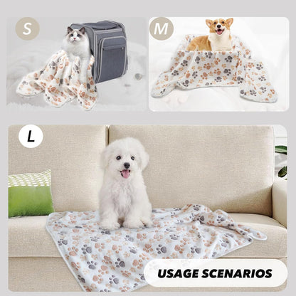 1 Pack 3 Small Puppy Blankets Super Soft Warm Sleep Mat Fluffy Premium Fleece Pet Blanket Flannel Throw for Dog Puppy Cat - White Paw Print Small(23"x15")