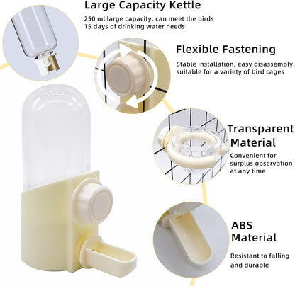 Parrot Water Feeder Bird Water Bottle Parrot Food Feeder with Perch Stand Bird Cage Accessories for Parakeet Budgie Lovebirds Cockatiel