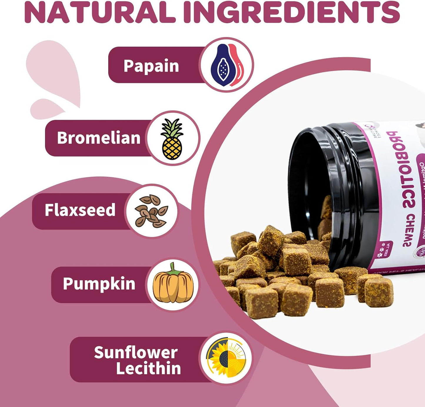 NATURE TARGET Probiotics for Dogs & Digestive Enzymes for Digestive Health - Plus Fish Oil & Vitamins Supplement for Allergies & Immune & Itchy Skin, 120 Chicken Flavor Probiotic Soft Chews