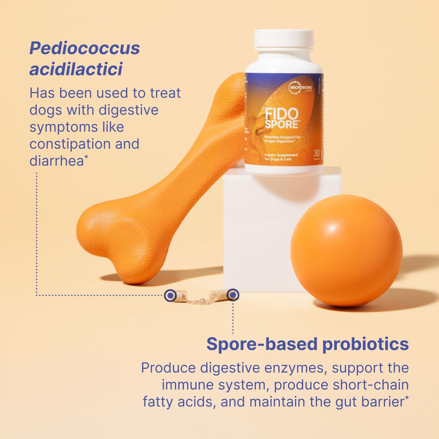 Microbiome Labs Fidospore - Dog Probiotics for Digestive Health & Immune Support - Spore-Forming Pet Probiotics for Dogs & Cats Gut Health - Flavored with Grass Fed Beef Liver (30 Capsules)