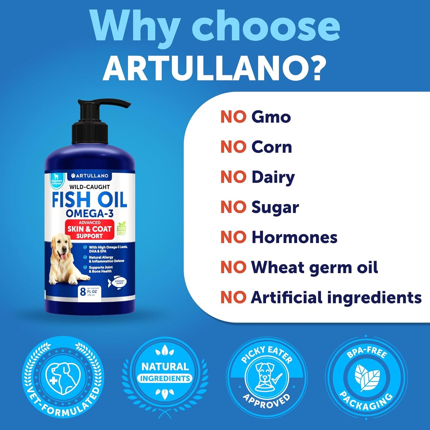 Omega 3 Fish Oil for Dogs - Better Than Salmon Oil - Skin and Coat Defense Liquid Supplement for Allergy Relief - High EPA & DHA for Shedding, Mobility, Itching, Joint & Bone Health Support - 8 FL OZ