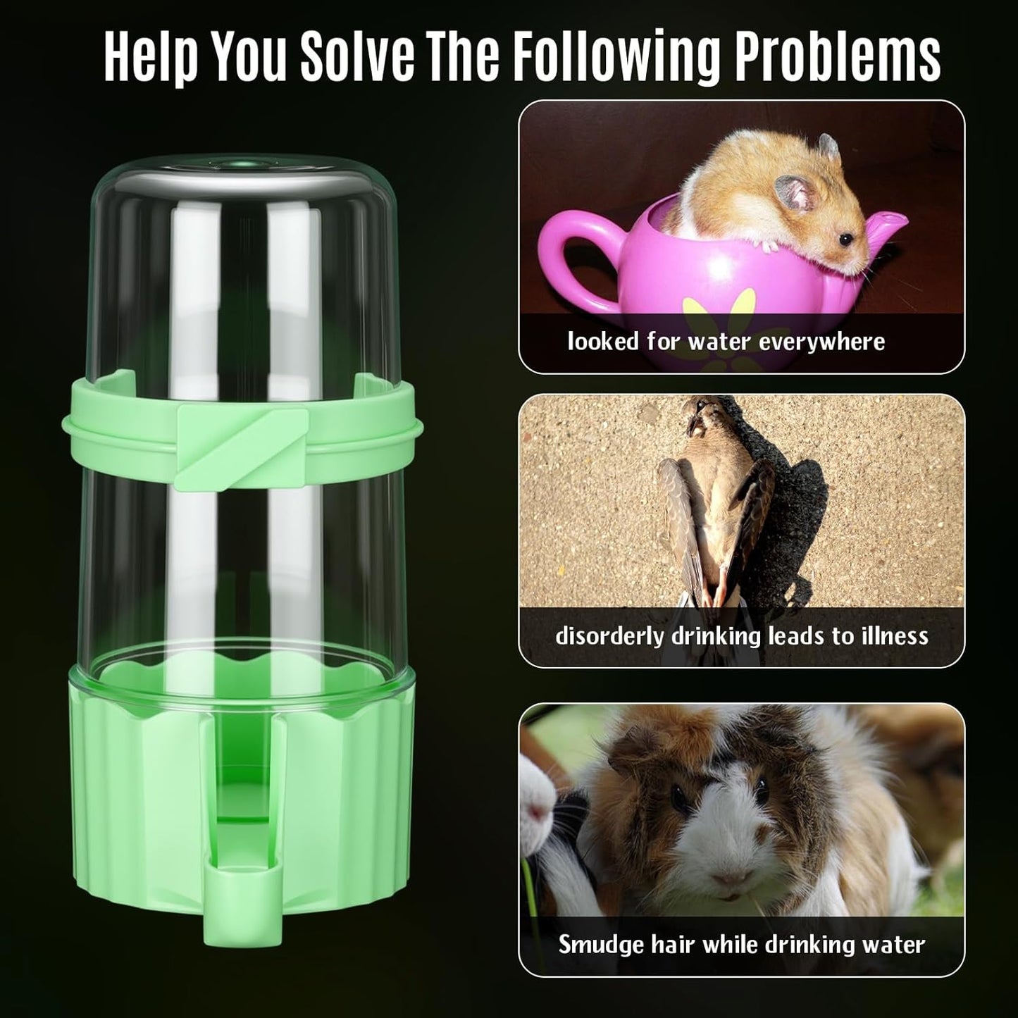 Weewooday 4 Pieces Automatic Bird Feeder Cage Water Dispenser Bird Water Feeder Hamster Cage Waterer Accessory Drinker Bottle for Hamster Parrot (Cute Style,Green, White,245 ml)