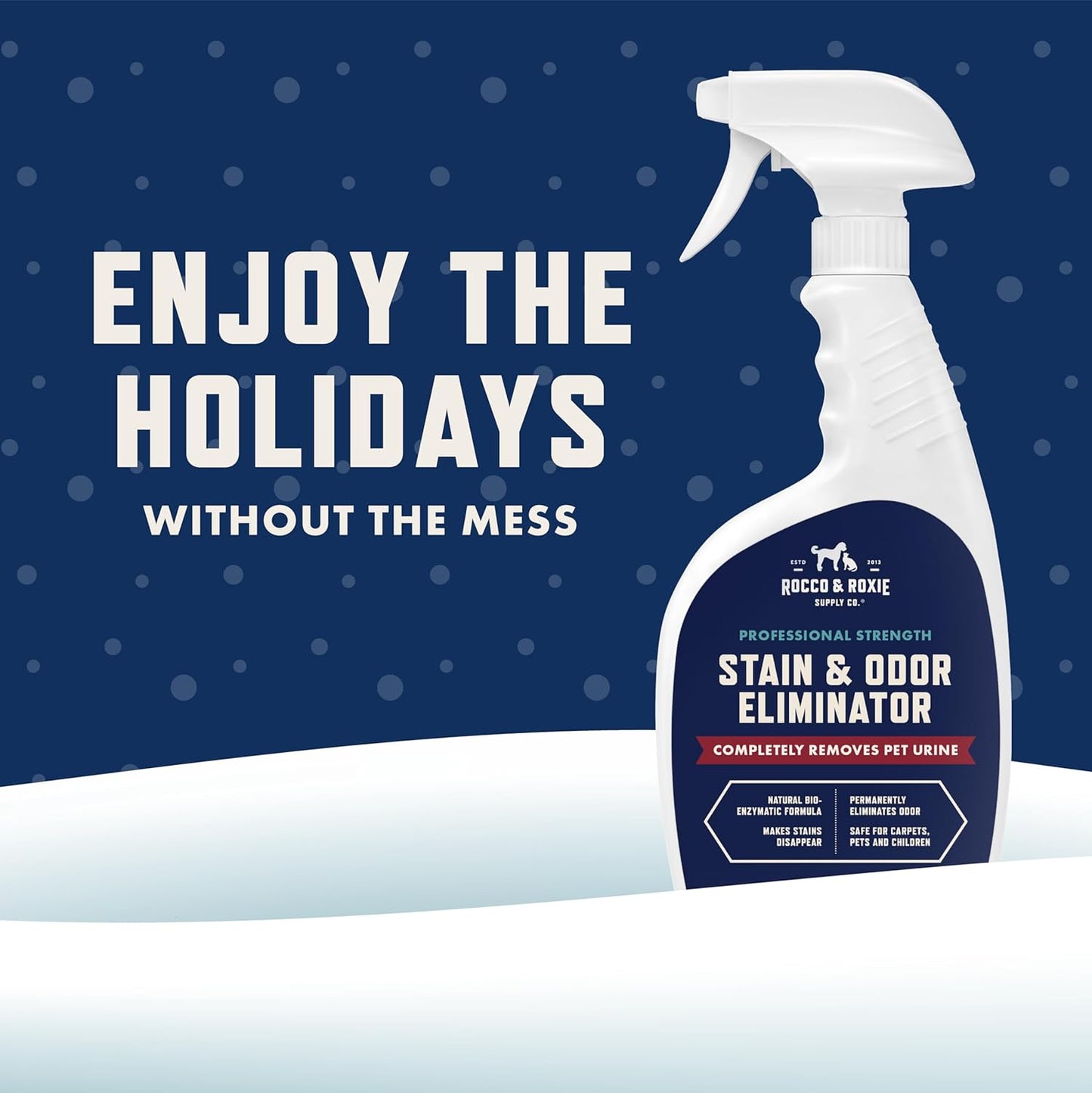 Rocco & Roxie Supply Co. Stain & Strong Odor Eliminator, Enzyme Cleaner, Pet Odor Eliminator for Home - Carpet Stain Remover for Cats & Dog Pee - Urine Destroyer - Carpet Cleaner Spray Clear, 32 Fl Oz