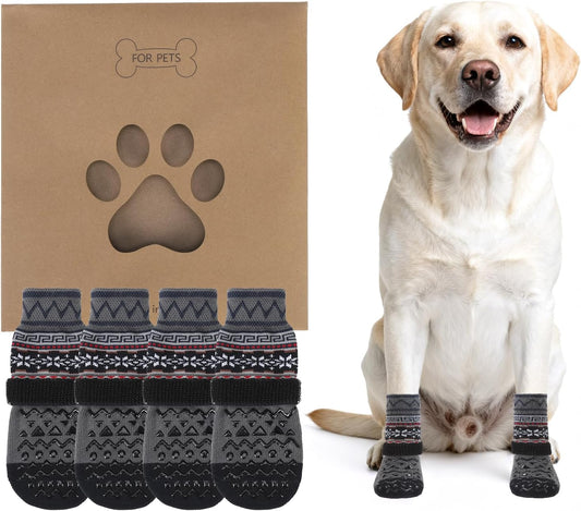 KOOLTAIL Dog Socks to Prevent Licking Paws for Hardwood Floors Anti Slip, Winter Warm Pet Boots&Paw Protector with Grippers, Double Sides Puppy Shoes Booties for Small Medium Large Senior Dogs