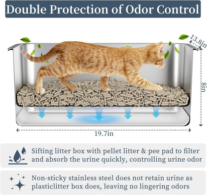19.7''x13.8''x13.8'' Enclosed Stainless Steel Litter Box with Lid