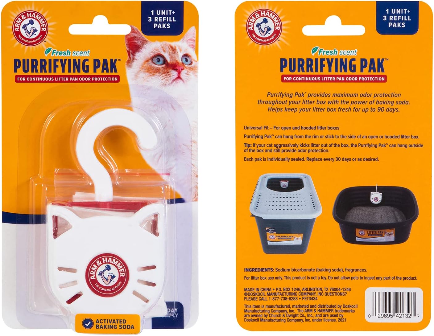 Arm & Hammer Cat Litter Pan Purrifying Pak, Removeable 30 Day Litter Box Deodorizer, 6-Pack