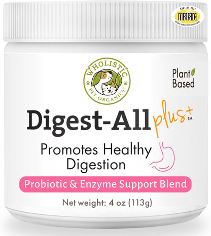 Wholistic Pet Organics Probiotics for Dogs with Digestive Enzymes & Prebiotic Fiber - 4 Oz - Daily Cat & Dog Probiotics for Digestive Health, Anti Diarrhea & Gut Support - Natural Powder Supplement