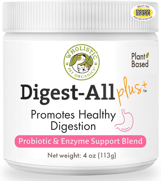Wholistic Pet Organics Probiotics for Dogs with Digestive Enzymes & Prebiotic Fiber - 4 Oz - Daily Cat & Dog Probiotics for Digestive Health, Anti Diarrhea & Gut Support - Natural Powder Supplement