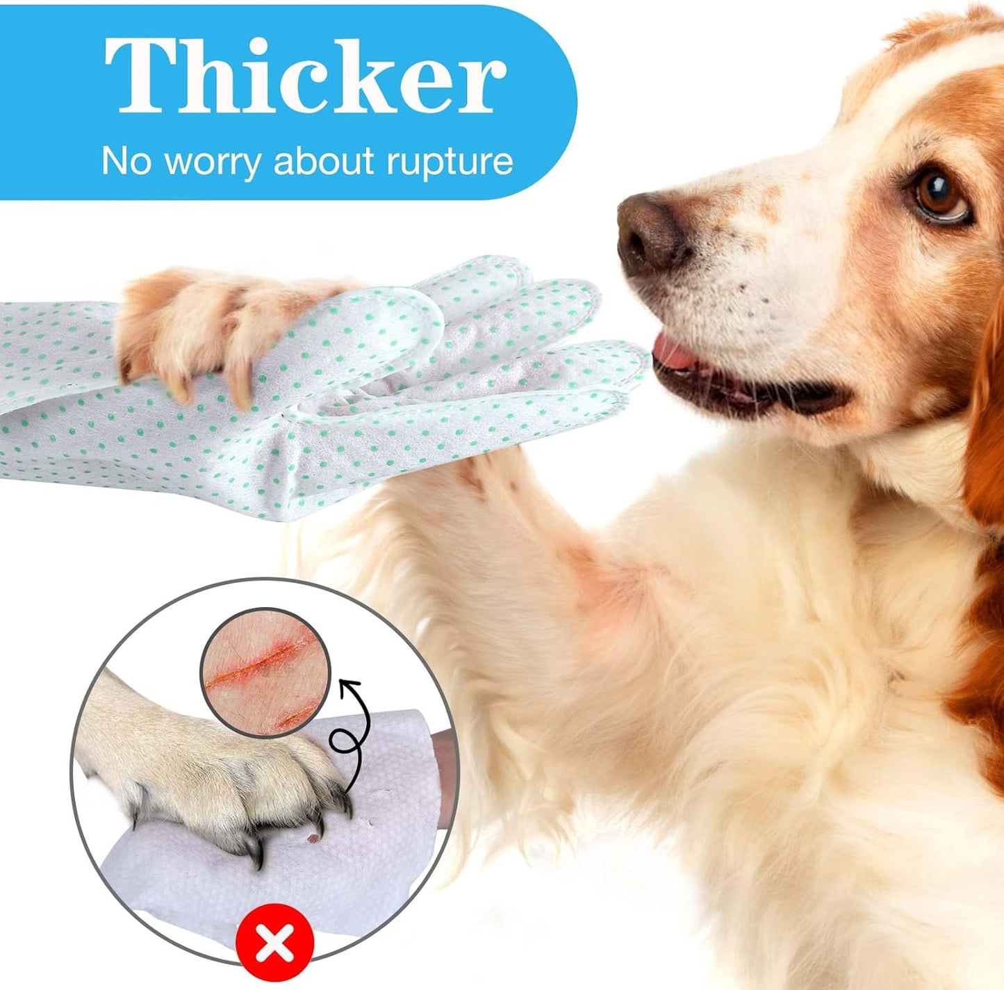 Dog Cleaning Gloves Wipes 30pcs Deodorizing Disposable Pet Grooming Bathing Gloves Extra Thick, No Rinse Shampoo Dry Cleaning Gloves for Dogs & Cats Paw Face Ear Fur and Butt