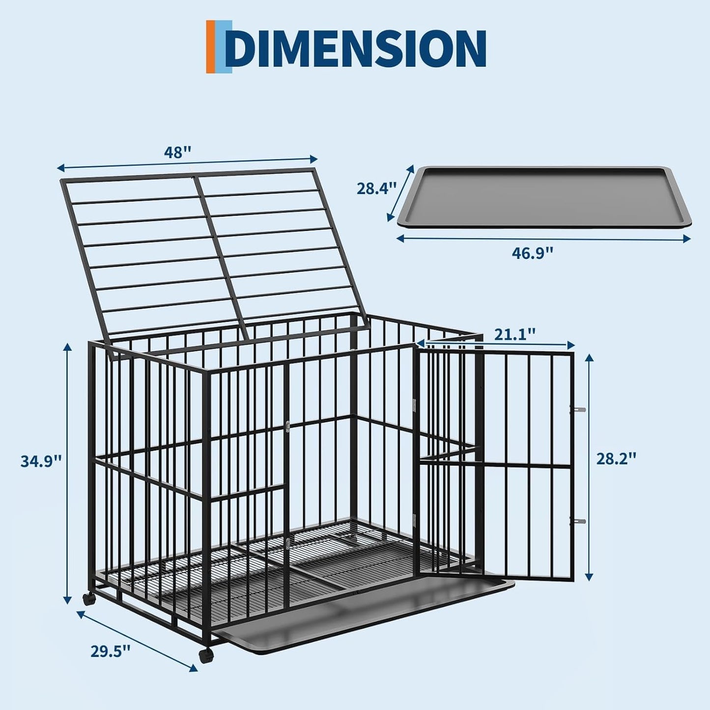 Heavy Duty Stainless Steel Dog Crate for Large & XL Breeds - Indestructible Escape-Proof Kennel with Locking Wheels - Collapsible, Chew-Resistant Indoor/Outdoor Cage with Easy-Clean Removable Tray