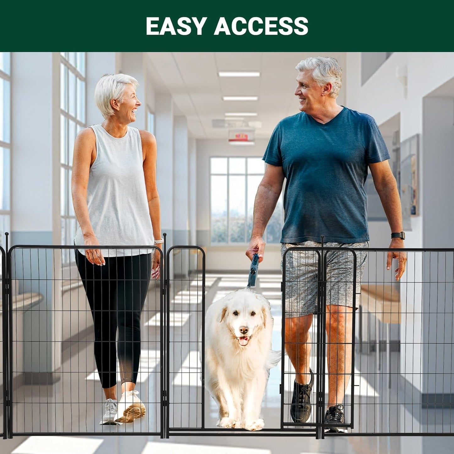 Heavy-Duty Iron Dog Playpen,8 Panels 40”H X 32" W, Durable, Rust-Resistant Dog Playpen for Indoor & Outdoor Use,Low Threshold, Double Gravity Lock,Pet Playpen with Doors Portable for Rv Camping Yard