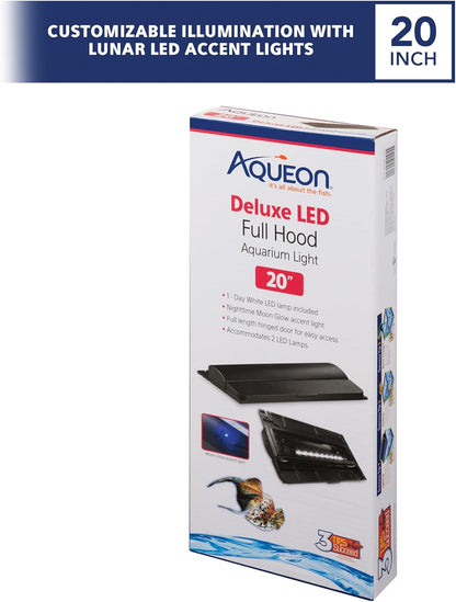 Aqueon LED Deluxe Fish Tank Aquarium Full Hood with LED Light, Black, 20 Inch
