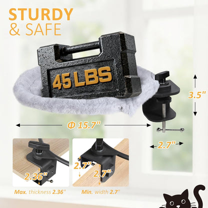 Topmart Cat Desk Bed with 360° Rotating, Cat Hammock for Desk with 2 Washable Pads, Easy to Install, Kittens Bed for Desk Attachment for Home Office,Up to 45LBS, Grey & Black