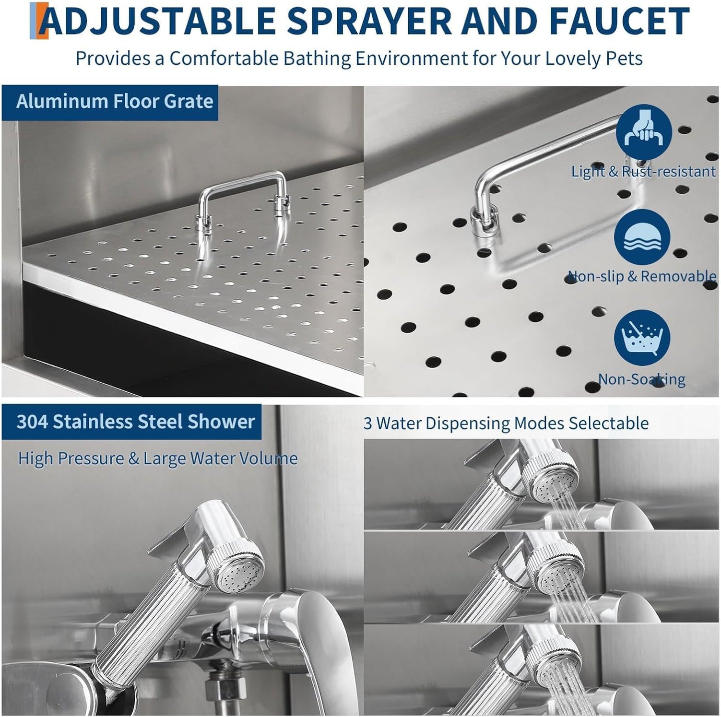 62" Pet Dog Bathing Station with Ramp, Professional Stainless Steel Dog Grooming Tub with Soap Box, Faucet, Dog Bathtub for Large,Medium,Small Pets, Washing Sink for Home