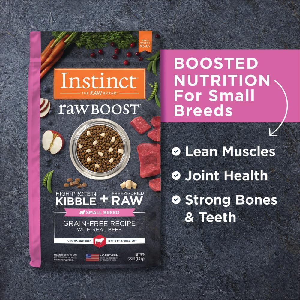 Instinct Raw Boost Small Breed, Natural Dry Dog Food with Freeze Dried Pieces, High Protein, Grain Free Recipe - Real Beef, 3.5 lb. Bag