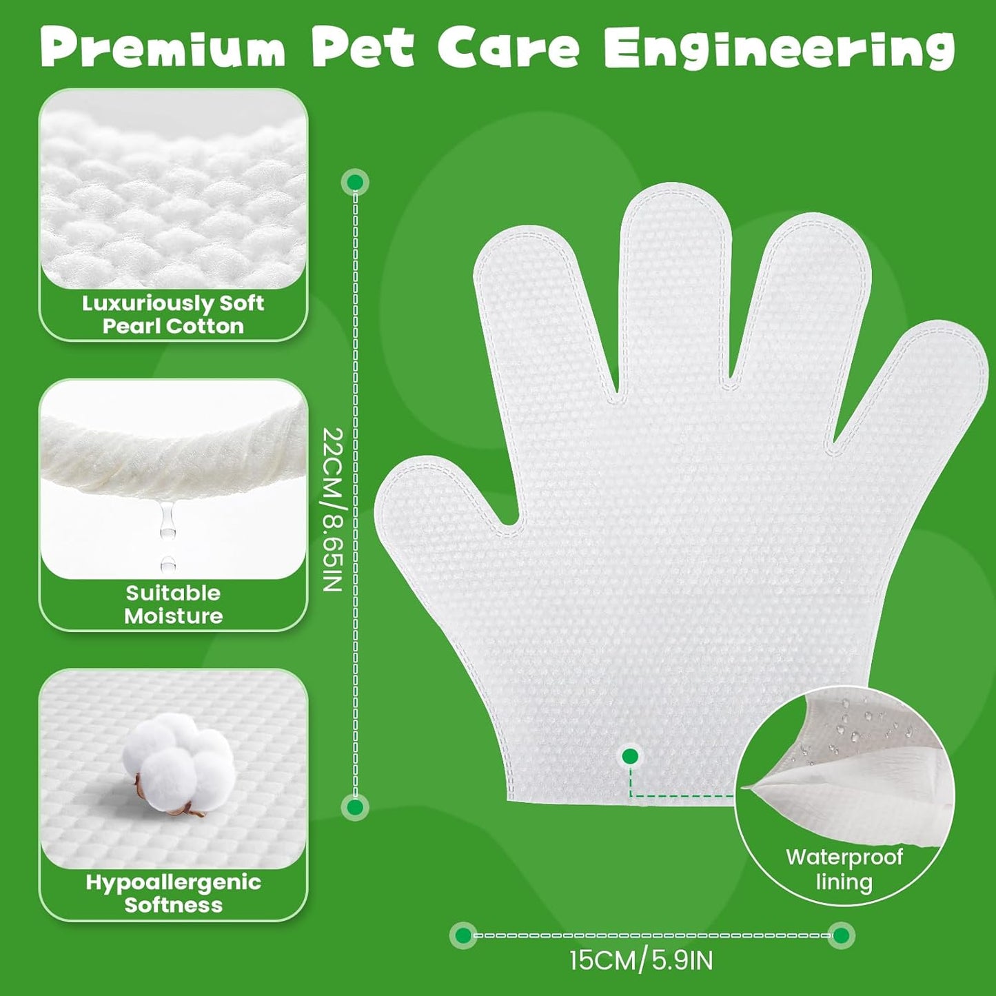 Pet Glove Wipes for Dogs & Cats,Shedding Control, Dander Removal & Paw Cleaning,Reusable Dry Wash Mitt for Daily Use, Travel Essentials for Pets