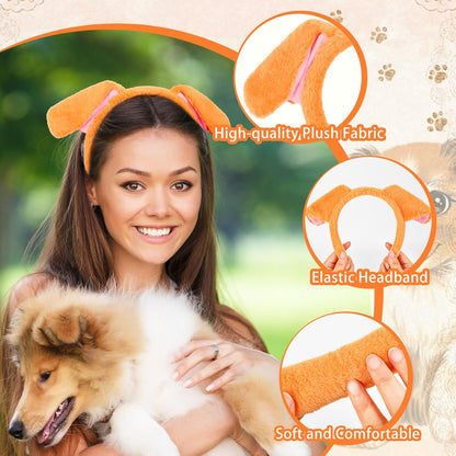 XEPST Animal Puppy Costume Kids Set, Dog Ears and Tail Set with Puppy Ears Headband and Dog Tail for Animal Costume Cosplay Birthday Party World Book Day Halloween Fancy Dress Party Supplies, Khaki