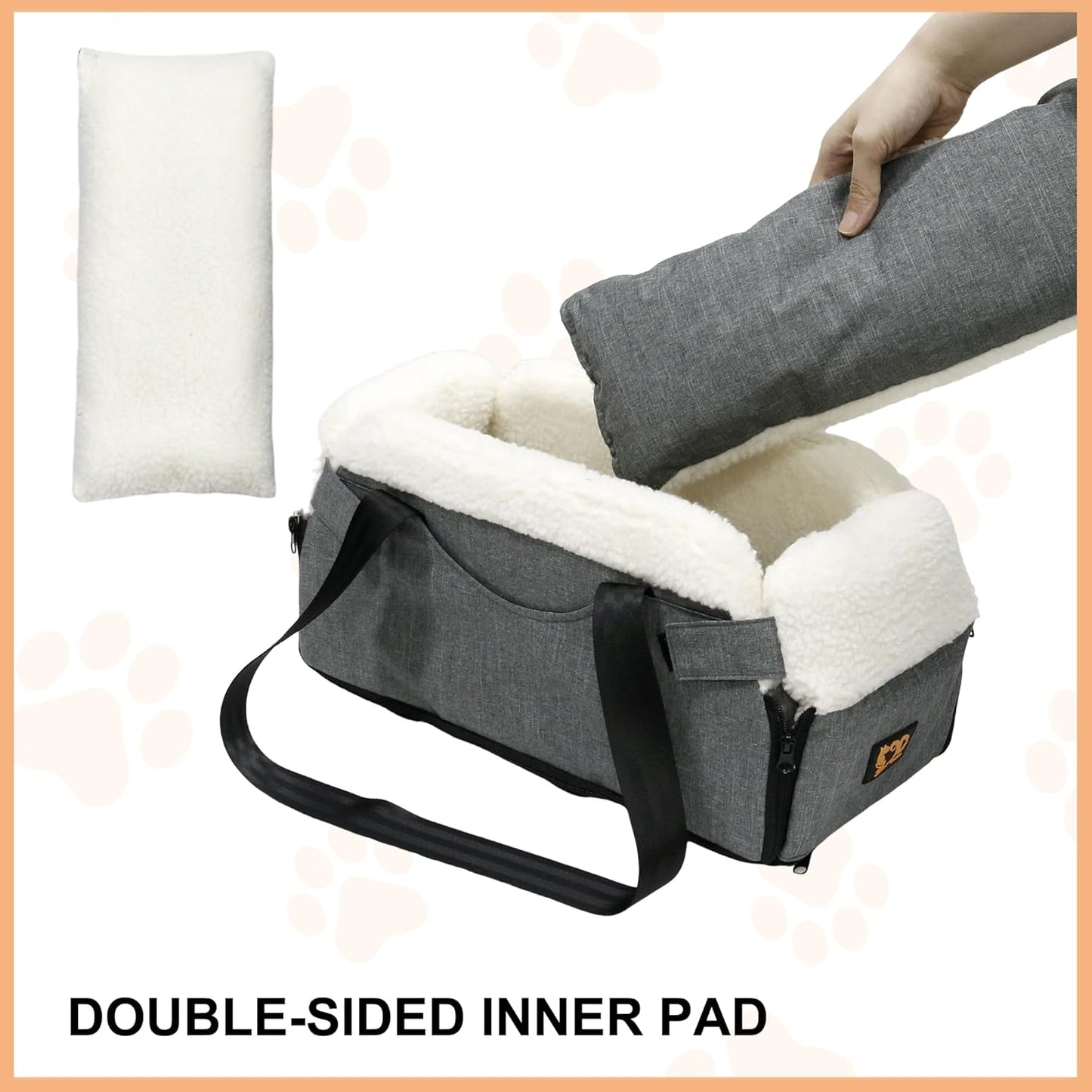 Center Console Dog Car Seat for Small Dogs, Dog Booster Seat with Upgraded Safety Tethers, Detachable Washable Pet Car Seat Travel Bed Under 25lbs(Grey)