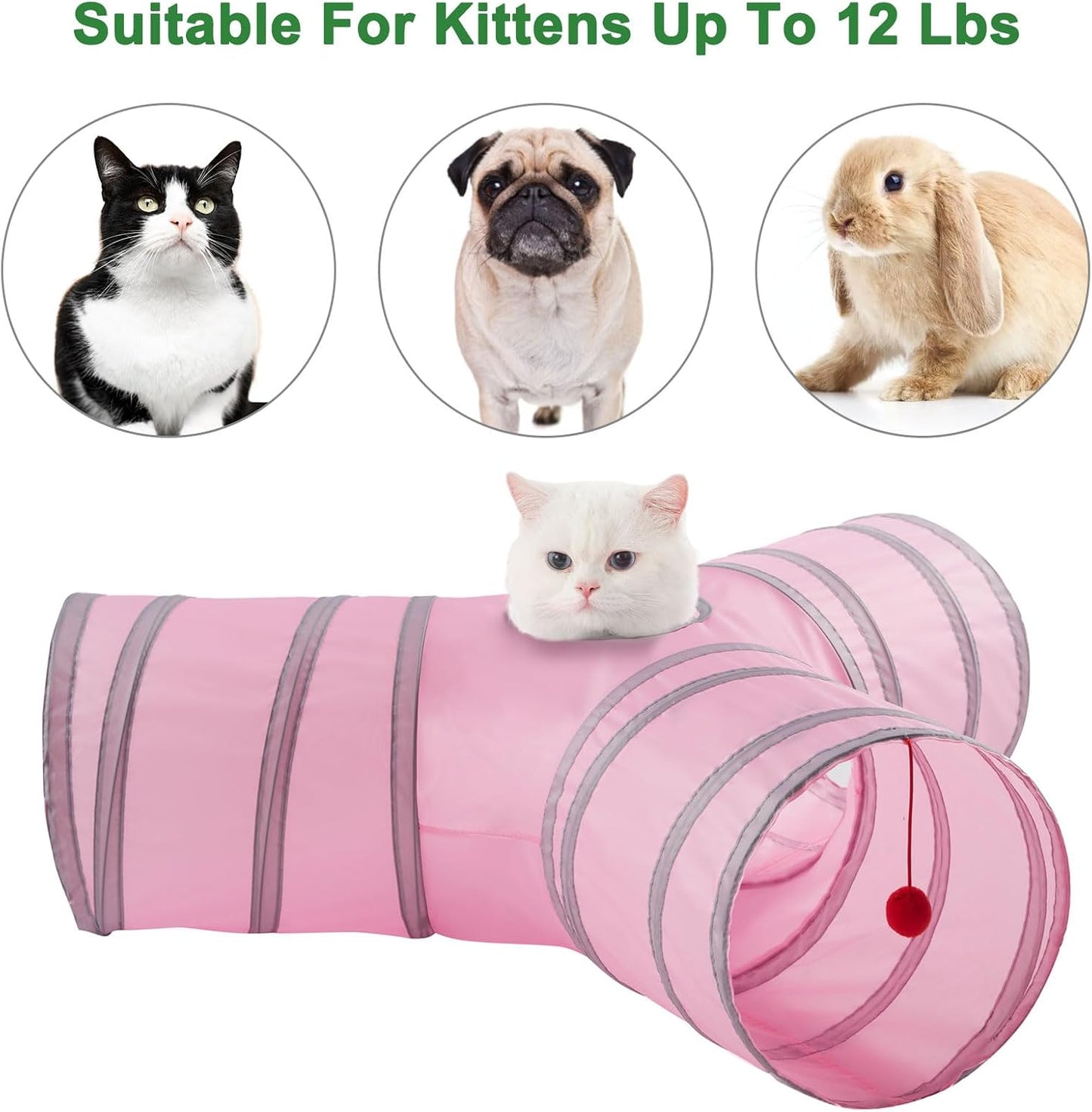 Cat Tunnels for Indoor Cats 3 Way Play Toy Kitty Tunnel Peek Hole Toy with Ball for Cat Tube Fun for Rabbits Kittens and Dogs
