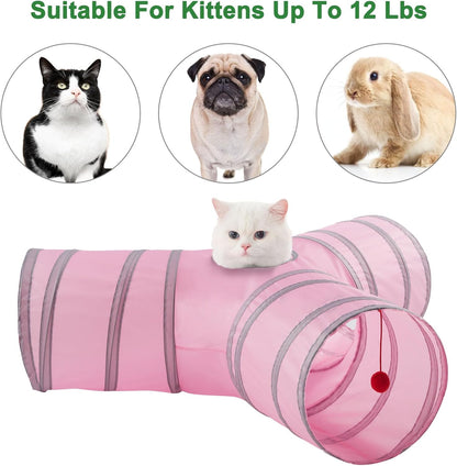 Cat Tunnels for Indoor Cats 3 Way Play Toy Kitty Tunnel Peek Hole Toy with Ball for Cat Tube Fun for Rabbits Kittens and Dogs