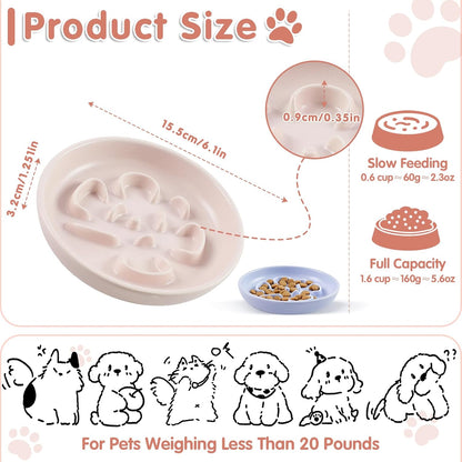 Cat Slow Feeder Bowl Set - 2 Pcs Pastel Series Cat Plate for Dry and Wet Food - Cute Maze Feeder Dish for Healthy Eating- Slow Feeding Bowls Whisker Friendly - Dishwasher Safe.(Blue and Pink)