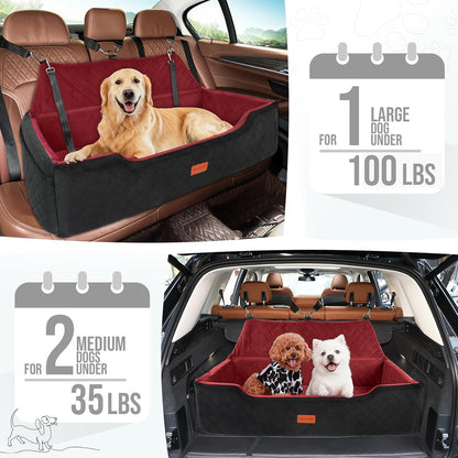 Large Dog Car Seat Under 100 lbs, Washable Dog Car Bed for 2 Medium Dogs, Detachable Pet Booster Seat with Storage Pocket and Seat Belt for Back Seat