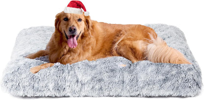 EHEYCIGA Fluffy Dog Crate Bed for Extra Large Dogs, Plush Faux Fur Pad, Calming Anti Anxiety XL Bed for Crate, Washable Soft Warm Dog Mat with Non-Slip Bottom, Grey