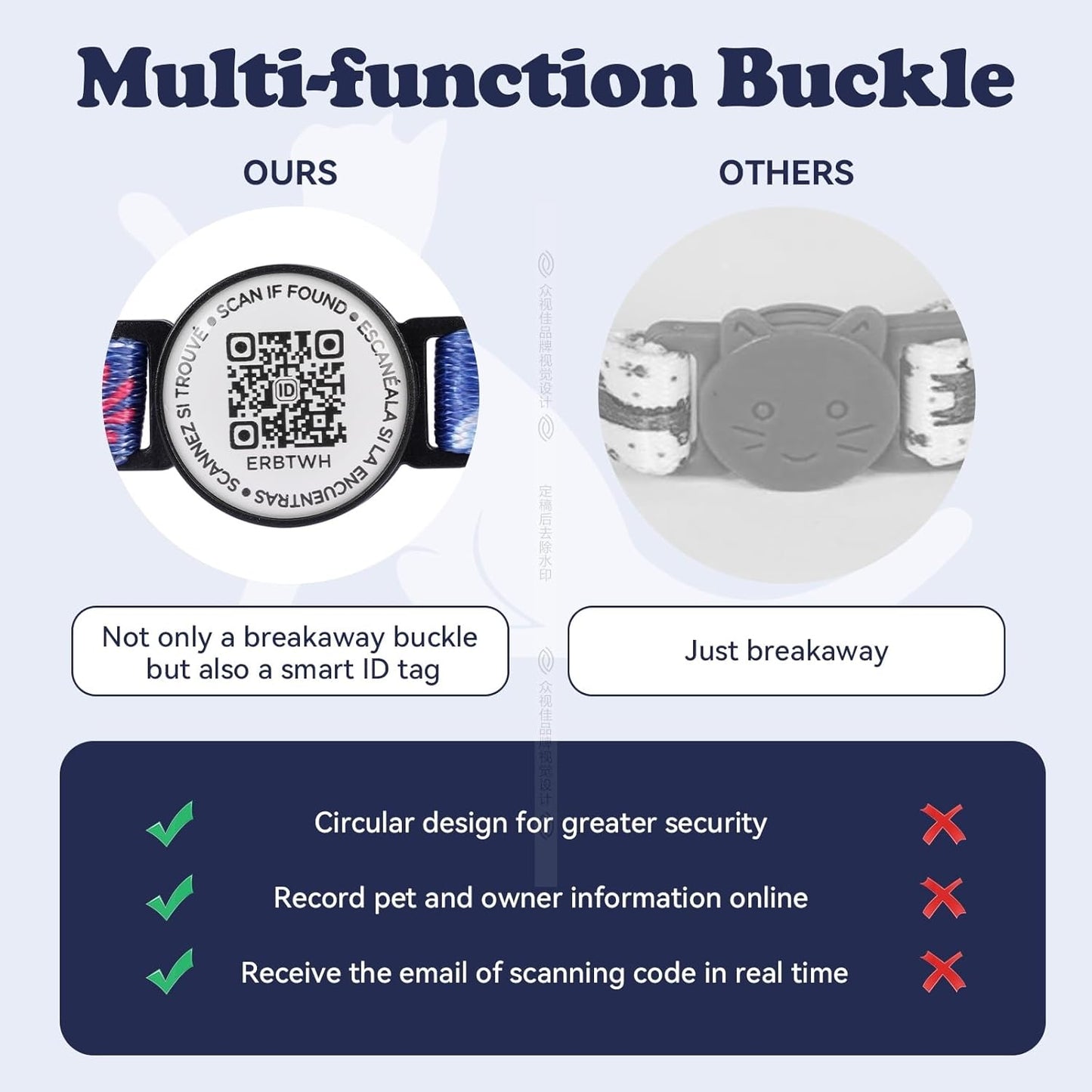 Nylon Breakaway Cat Collar QR Code with Air Tag Holder - Reusable Adjustable Pet ID Tag with Bell for Easy Tracking & Identification Hypoallergenic Cotton Safety Collar (Off-White)